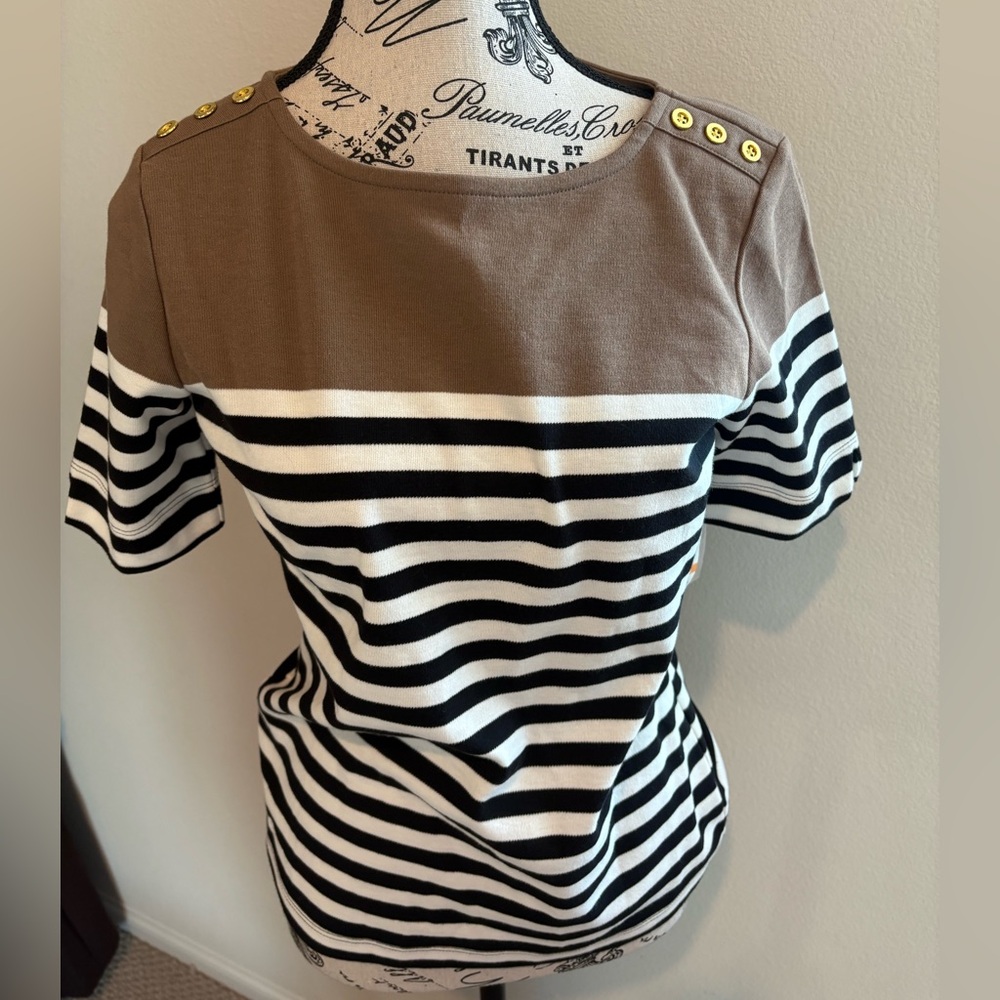 KAREN SCOTT Striped Brown and Black Women's Top